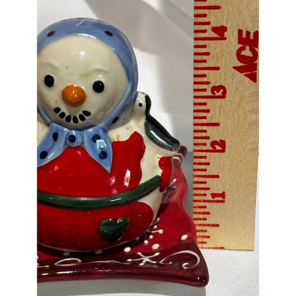 Christmas Holiday Snowman Salt & Pepper S&P Shakers Figurines with plate large8 - Picture 5 of 8
